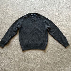 Polo by Ralph Lauren Gray V-Neck 100% Lambswool Sweater Size S